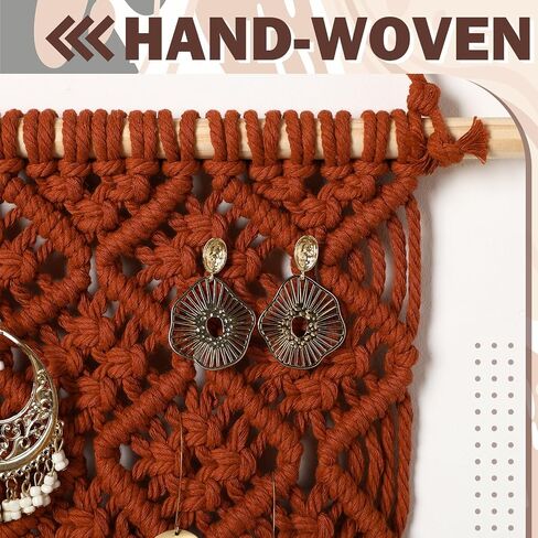 Macrame Jewelry Holder Rustic Boho Earring Organizer Display Crochet Weave Tapestry Wall Hanging Earring Holder Minimalist Vintage Decor Tassel for Christmas Women Girls Gift Bedroom Living Room Decor in Saudi Arabia
