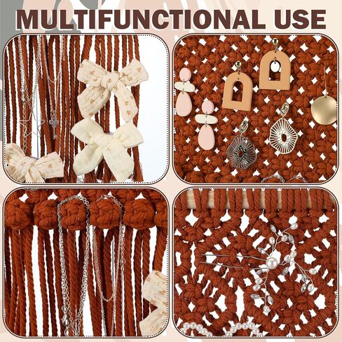 Macrame Jewelry Holder Rustic Boho Earring Organizer Display Crochet Weave Tapestry Wall Hanging Earring Holder Minimalist Vintage Decor Tassel for Christmas Women Girls Gift Bedroom Living Room Decor in Saudi Arabia