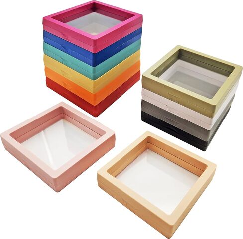 12PCS 3D Floating Frame Display Stand, Jewelry Case, Gift Box, Ornament Organizer, Small Travel Jewelry Box, PE Film Anti-Oxidation, Suspended Display Box Stackable (Mixed color, 2.76 * 2.76) in Saudi Arabia