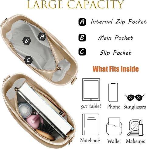 Bucket Bag for Women - Adjustable CrossbodyHobo Purse Trendy Vegan Leather Designer Ladies Tote Handbag in Kuwait