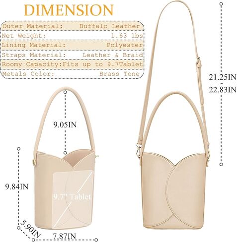 Bucket Bag for Women - Adjustable CrossbodyHobo Purse Trendy Vegan Leather Designer Ladies Tote Handbag in Kuwait