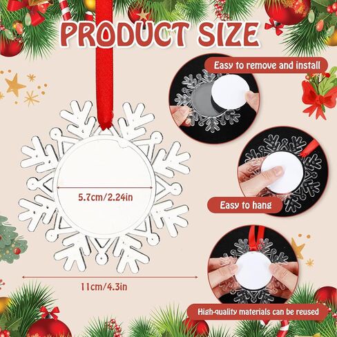 Chunful 24 Pcs Christmas Snowflake Hanging Photo Frame Clear Snowflake Ornaments with Red Ribbon Acrylic Blank Picture Frame Xmas Hanging Photo Ornaments or Christmas Tree Decoration in Saudi Arabia
