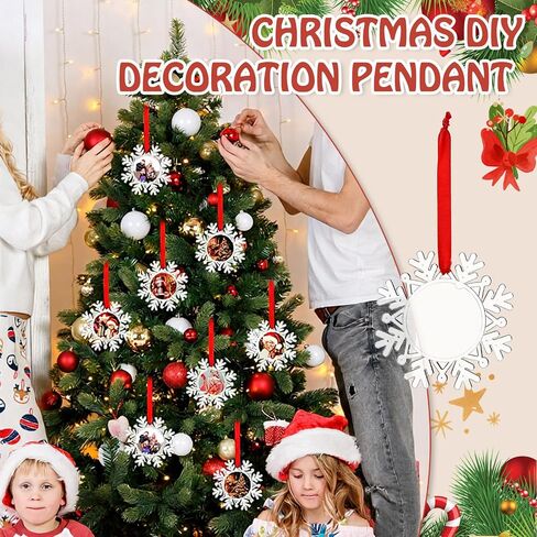 Chunful 24 Pcs Christmas Snowflake Hanging Photo Frame Clear Snowflake Ornaments with Red Ribbon Acrylic Blank Picture Frame Xmas Hanging Photo Ornaments or Christmas Tree Decoration in Saudi Arabia