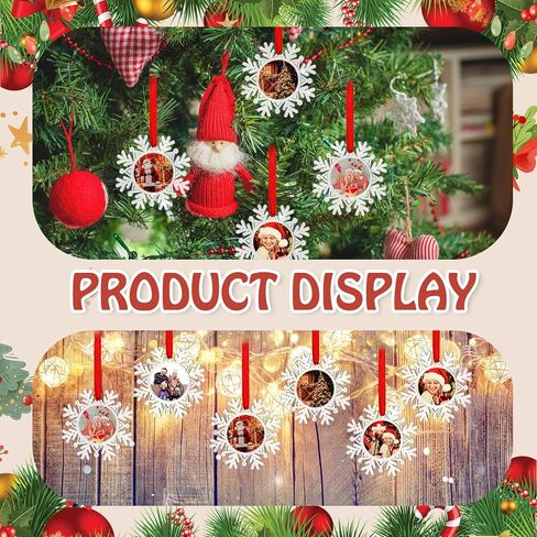 Chunful 24 Pcs Christmas Snowflake Hanging Photo Frame Clear Snowflake Ornaments with Red Ribbon Acrylic Blank Picture Frame Xmas Hanging Photo Ornaments or Christmas Tree Decoration in Saudi Arabia