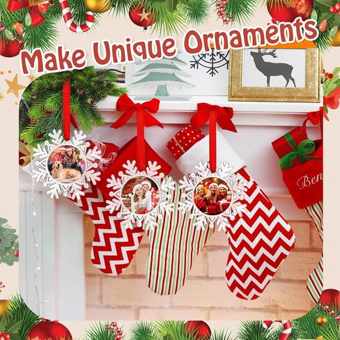 Chunful 24 Pcs Christmas Snowflake Hanging Photo Frame Clear Snowflake Ornaments with Red Ribbon Acrylic Blank Picture Frame Xmas Hanging Photo Ornaments or Christmas Tree Decoration in Saudi Arabia