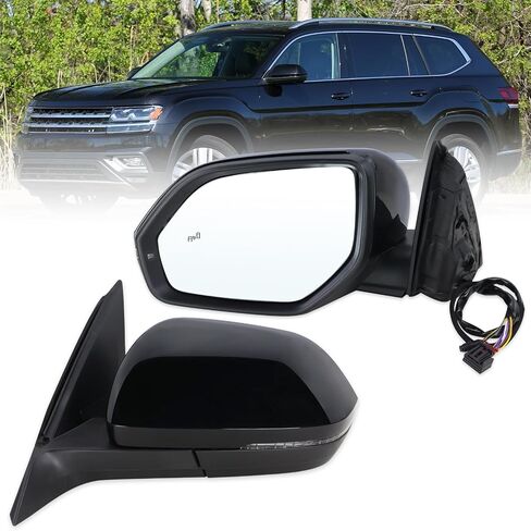 مرآة باب جانبية للراكب الأيمن متوافقة مع 2018 2019 2020 2021 2022 2023 2024 2025 VW Atlas مع دليل قابل للطي ساخن لإشارة الانعطاف العمياء باللون الأبيض #3CN857508AG9B9-PFM(6+2 دبابيس) in Saudi Arabia