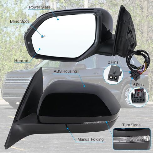 مرآة باب جانبية للراكب الأيمن متوافقة مع 2018 2019 2020 2021 2022 2023 2024 2025 VW Atlas مع دليل قابل للطي ساخن لإشارة الانعطاف العمياء باللون الأبيض #3CN857508AG9B9-PFM(6+2 دبابيس) in Saudi Arabia