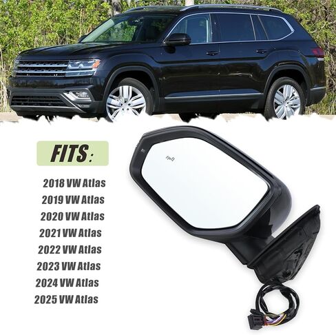 مرآة باب جانبية للراكب الأيمن متوافقة مع 2018 2019 2020 2021 2022 2023 2024 2025 VW Atlas مع دليل قابل للطي ساخن لإشارة الانعطاف العمياء باللون الأبيض #3CN857508AG9B9-PFM(6+2 دبابيس) in Saudi Arabia