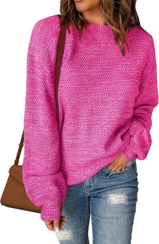 Sucolan Navy Blue Pullover Sweaters for Women Fall 2024 Long Sleeve Knit Tops Oversized Pullover Sweater Dressy Casual L in Kuwait