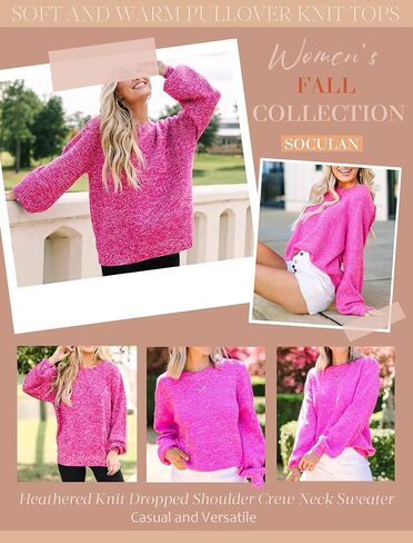 Sucolan Navy Blue Pullover Sweaters for Women Fall 2024 Long Sleeve Knit Tops Oversized Pullover Sweater Dressy Casual L in Kuwait