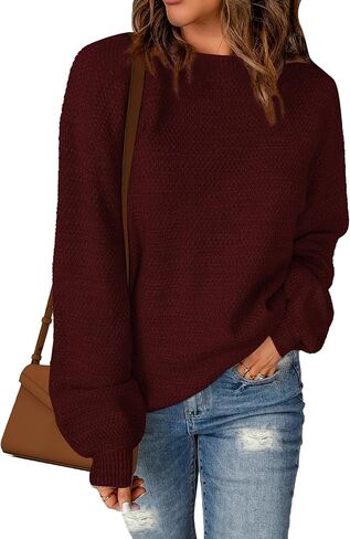 Sucolan Navy Blue Pullover Sweaters for Women Fall 2024 Long Sleeve Knit Tops Oversized Pullover Sweater Dressy Casual L in Saudi Arabia