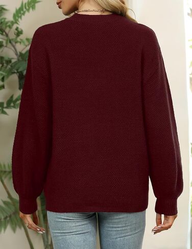 Sucolan Navy Blue Pullover Sweaters for Women Fall 2024 Long Sleeve Knit Tops Oversized Pullover Sweater Dressy Casual L in Saudi Arabia