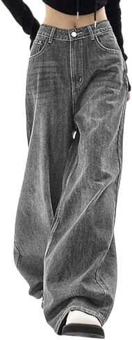 EMMIOL Jeans for Women Wide Leg Baggy Jeans High Waist Y2K Cargo Pants Casual Loose Boyfriends Trousers Vintage Streetwear in Kuwait