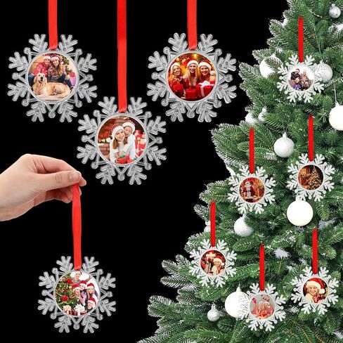 Chunful 24 Pcs Christmas Snowflake Hanging Photo Frame Clear Snowflake Ornaments with Red Ribbon Acrylic Blank Picture Frame Xmas Hanging Photo Ornaments or Christmas Tree Decoration in Saudi Arabia