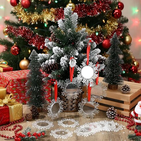 Chunful 24 Pcs Christmas Snowflake Hanging Photo Frame Clear Snowflake Ornaments with Red Ribbon Acrylic Blank Picture Frame Xmas Hanging Photo Ornaments or Christmas Tree Decoration in Saudi Arabia