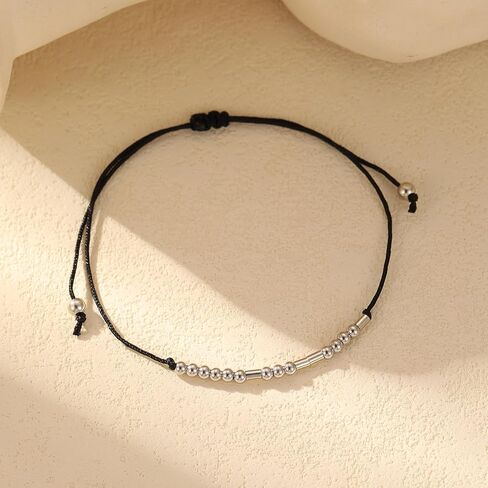 1 PCS Silver Bracelets Stack with Black Rope, Morse Code Charm Stackable Bracelets for Women, Elegance Trendy Gold Beaded Chain, Women's Fashionable Jewelry, A Unique Friendship Token in Saudi Arabia