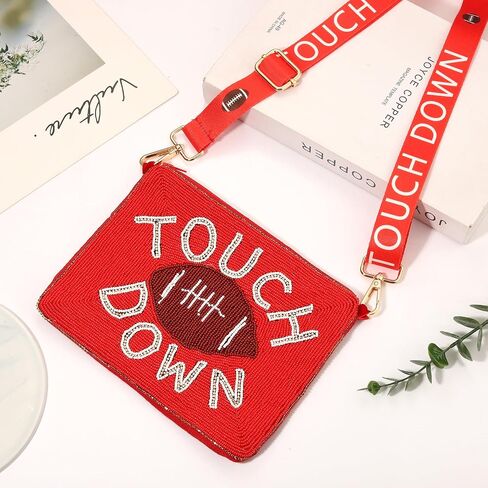 Game Day Beaded Purse for Women White Blue Football Purse Sports Crossbody Shoulder Bag Football Mom Accessories Outfits Gift in Saudi Arabia
