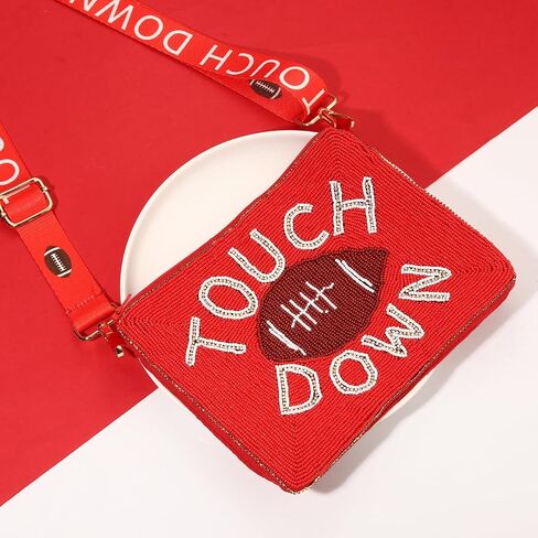 Game Day Beaded Purse for Women White Blue Football Purse Sports Crossbody Shoulder Bag Football Mom Accessories Outfits Gift in Saudi Arabia