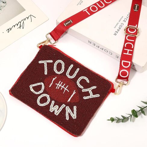 Game Day Beaded Purse for Women White Blue Football Purse Sports Crossbody Shoulder Bag Football Mom Accessories Outfits Gift in Saudi Arabia