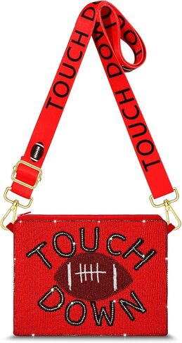 Game Day Beaded Purse for Women White Blue Football Purse Sports Crossbody Shoulder Bag Football Mom Accessories Outfits Gift in Saudi Arabia