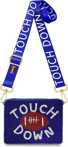 Game Day Beaded Purse for Women White Blue Football Purse Sports Crossbody Shoulder Bag Football Mom Accessories Outfits Gift in Saudi Arabia