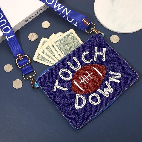 Game Day Beaded Purse for Women White Blue Football Purse Sports Crossbody Shoulder Bag Football Mom Accessories Outfits Gift in Saudi Arabia