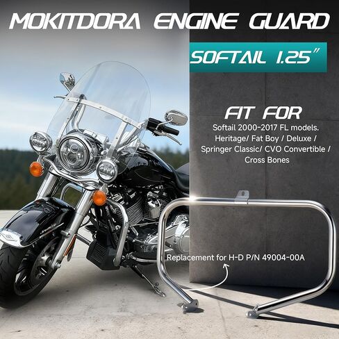 MoKitDora Softail Engine Guard Highway Crash Bar 1.25 سم سمين لـ Harley 2000-2017 FL Heritage Softail Classic Deluxe Fat Boy FLSTF نماذج، كروم in Kuwait