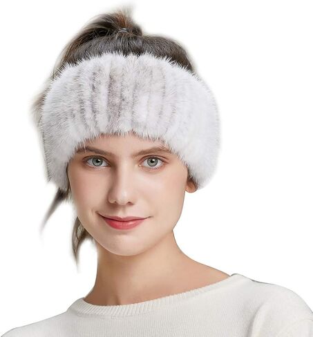 URSFUR Women's Real Mink Fur Headband Knitted Mink Stitched Ear Warmer Headwear in Saudi Arabia