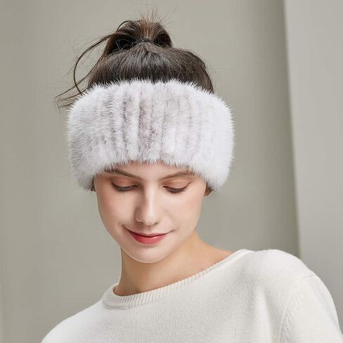 URSFUR Women's Real Mink Fur Headband Knitted Mink Stitched Ear Warmer Headwear in Saudi Arabia