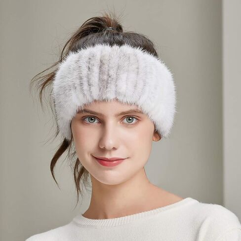 URSFUR Women's Real Mink Fur Headband Knitted Mink Stitched Ear Warmer Headwear in Saudi Arabia
