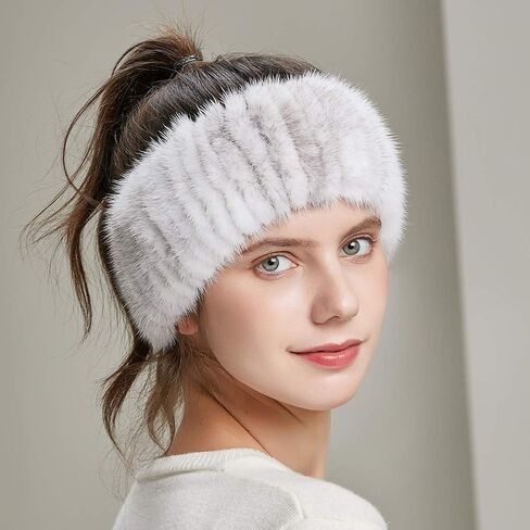 URSFUR Women's Real Mink Fur Headband Knitted Mink Stitched Ear Warmer Headwear in Saudi Arabia