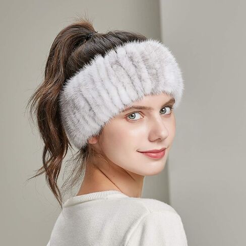URSFUR Women's Real Mink Fur Headband Knitted Mink Stitched Ear Warmer Headwear in Saudi Arabia
