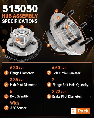 515050 Front Wheel Bearing Hub Assembly Compatible with Ford Explorer 2002-2005, for Lincoln Aviator 2003-2005, for Mercury Mountaineer 2002-2005, 5 Lug W/ABS, 2Pcs in Kuwait
