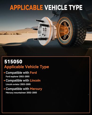 515050 Front Wheel Bearing Hub Assembly Compatible with Ford Explorer 2002-2005, for Lincoln Aviator 2003-2005, for Mercury Mountaineer 2002-2005, 5 Lug W/ABS, 2Pcs in Kuwait