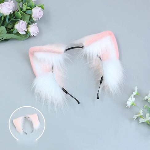 Handmade Faux Fur Cat Ears Headband Furry Ears Animal Cosplay Costume Party Headwear for Halloween in Saudi Arabia