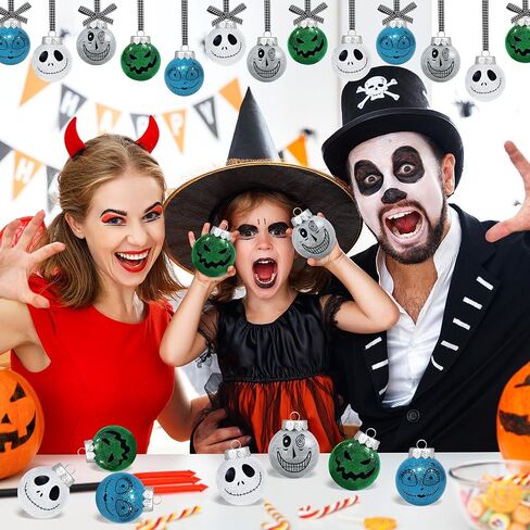 12Pcs Halloween Christmas Night-mare Ball Ornaments for Tree, 2.36'' Glitter Halloween Christmas Tree Decorations Shatterproof Plastic Hanging Baubles for Home Indoor Outdoor Haunted House Party Decor in Saudi Arabia