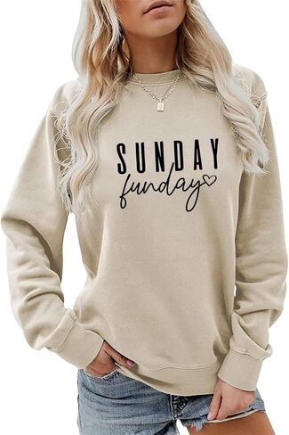 سويت شيرت Sunday Funday، قميص لموسم كرة القدم في يوم الألعاب، بلوفر نسائي برقبة دائرية، سترة شتوية مرحة، هدية الخريف in Kuwait