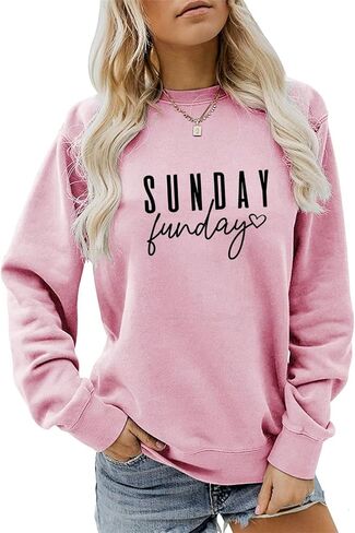 سويت شيرت Sunday Funday، قميص لموسم كرة القدم في يوم الألعاب، بلوفر نسائي برقبة دائرية، سترة شتوية مرحة، هدية الخريف in Kuwait