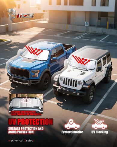 مظلة شمس للزجاج الأمامي من MZS متوافقة مع Ram 2500 3500 4500 5500 2019-2025 مع مستشعر عريض 10 بوصة، ملحقات درع ظل الشمس للشاحنة القابلة للطي، مظلة شمسية للنافذة الأمامية للحماية الداخلية in Saudi Arabia