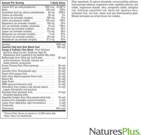 علامات تبويب Natures Plus Source of Life الصغيرة بدون حديد - 180 قرصًا نباتيًا صغيرًا - من السهل ابتلاع أغذية طبيعية كاملة ومكمل متعدد الفيتامينات والمعادن للصحة والطاقة - 30 وجبة in Kuwait