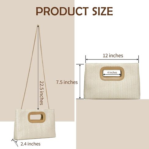 Convertible Trendy 2025 Faux Wicker & Raffia Clutch Purse for Women with Crossbody Strap in Neutral Tones in Kuwait