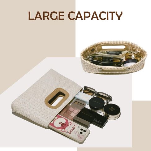 Convertible Trendy 2025 Faux Wicker & Raffia Clutch Purse for Women with Crossbody Strap in Neutral Tones in Kuwait