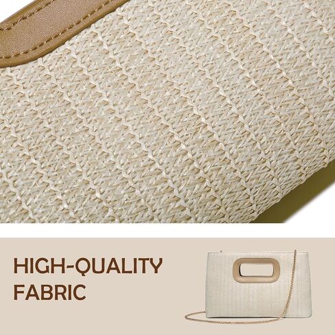 Convertible Trendy 2025 Faux Wicker & Raffia Clutch Purse for Women with Crossbody Strap in Neutral Tones in Kuwait