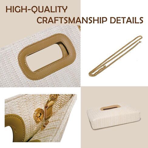 Convertible Trendy 2025 Faux Wicker & Raffia Clutch Purse for Women with Crossbody Strap in Neutral Tones in Kuwait