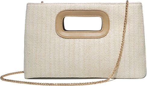 Convertible Trendy 2025 Faux Wicker & Raffia Clutch Purse for Women with Crossbody Strap in Neutral Tones in Kuwait