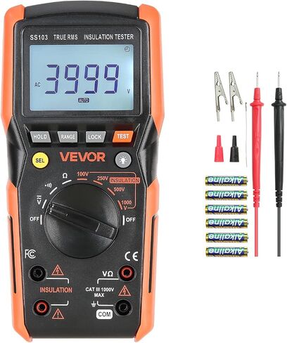 VEVOR Digital Multimeter, 4000-Count TRMS Voltmeter Ohmmeter, 1000V AC/DC Voltage Tester with Switchable Auto/Manual Range for Voltage, Resistance, and Continuity Measurment in Saudi Arabia