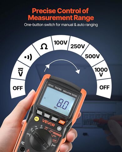 VEVOR Digital Multimeter, 4000-Count TRMS Voltmeter Ohmmeter, 1000V AC/DC Voltage Tester with Switchable Auto/Manual Range for Voltage, Resistance, and Continuity Measurment in Saudi Arabia