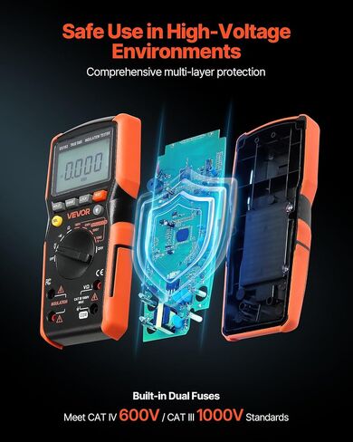 VEVOR Digital Multimeter, 4000-Count TRMS Voltmeter Ohmmeter, 1000V AC/DC Voltage Tester with Switchable Auto/Manual Range for Voltage, Resistance, and Continuity Measurment in Saudi Arabia