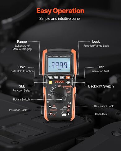 VEVOR Digital Multimeter, 4000-Count TRMS Voltmeter Ohmmeter, 1000V AC/DC Voltage Tester with Switchable Auto/Manual Range for Voltage, Resistance, and Continuity Measurment in Saudi Arabia