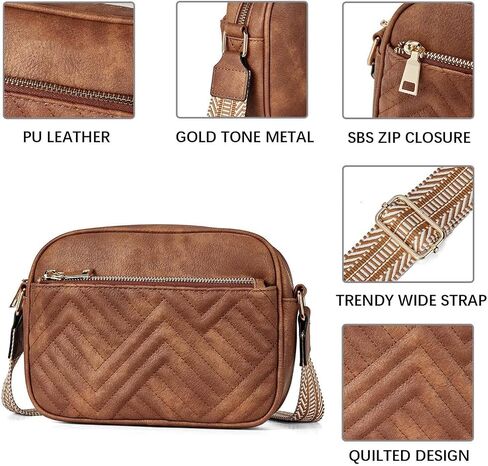 Quilted Crossbody Bags for Women Vegan Leather Purses Shoulder Handbags with Wide Strap in Saudi Arabia